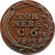 Italy Tornese Ferdinando IV 1804 KM# 239 TOR NESE C 6 1804 coin reverse Italy Tornese Ferdinando IV 1804 KM# 239 TOR NESE C 6 1804 coin reverse