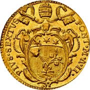 Italy Zecchino Pio VI 1776 1776-II KM# 1046 PIVS SEXTVS PONT M A II coin obverse Italy Zecchino Pio VI 1776 1776-II KM# 1046 PIVS SEXTVS PONT M A II coin obverse