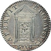 Italy 1/2 Grosso Benedict XIV 1750 XI KM# 965 APERVIT ET GIAVSIT 1750 coin reverse Italy 1/2 Grosso Benedict XIV 1750 XI KM# 965 APERVIT ET GIAVSIT 1750 coin reverse