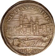 Italy 1/2 Piastra Clement XI 1705 MDCCV-V KM# 681 CIVITAS VRBINI MD CCV coin reverse Italy 1/2 Piastra Clement XI 1705 MDCCV-V KM# 681 CIVITAS VRBINI MD CCV coin reverse
