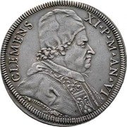 Italy 1/2 Piastra Clement XI 1706 1706-VI KM# 682 CLEMENS XI P M AN VI coin obverse Italy 1/2 Piastra Clement XI 1706 1706-VI KM# 682 CLEMENS XI P M AN VI coin obverse