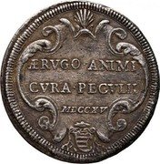Italy 1/2 Piastra Clement XI 1715 MDCCXV-XV KM# 761 ÆRVGO ANIMI CVRA PEGVLII MDCCXV coin reverse Italy 1/2 Piastra Clement XI 1715 MDCCXV-XV KM# 761 ÆRVGO ANIMI CVRA PEGVLII MDCCXV coin reverse