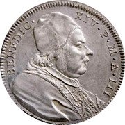 Italy 1/2 Piastra Benedict XIV 1742 MDCCXLII-III KM# 946 BENEDIC XIV P M A III coin obverse Italy 1/2 Piastra Benedict XIV 1742 MDCCXLII-III KM# 946 BENEDIC XIV P M A III coin obverse