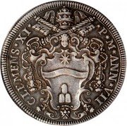 Italy 1/2 Piastra Clement XI Tobias and the Angel ND (1707) ND(1707)-VII KM# 699 P M ANN VII CLEMENS XI coin obverse Italy 1/2 Piastra Clement XI Tobias and the Angel ND (1707) ND(1707)-VII KM# 699 P M ANN VII CLEMENS XI coin obverse