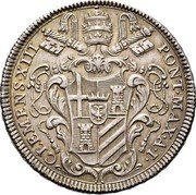 Italy 1/2 Scudo Clement XIII 1759 I KM# 1189 CLEMENS XIII PONT MAX A I coin obverse Italy 1/2 Scudo Clement XIII 1759 I KM# 1189 CLEMENS XIII PONT MAX A I coin obverse