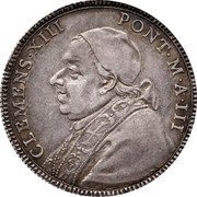 Italy 1/2 Scudo Clement XIII 1760 III KM# 1200 CLEMENS XIII PONT M A III coin obverse Italy 1/2 Scudo Clement XIII 1760 III KM# 1200 CLEMENS XIII PONT M A III coin obverse