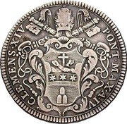 Italy 1/2 Scudo Clement XIV 1773 IV KM# 1208 CLEMENS XIV PONT MAX A IV coin obverse Italy 1/2 Scudo Clement XIV 1773 IV KM# 1208 CLEMENS XIV PONT MAX A IV coin obverse