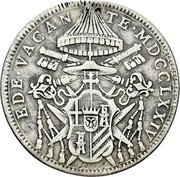 Italy 1/2 Scudo Pius VI 1774 MDCCLXXIV KM# 1209 SEDE VACAN TE MDCCLXXIV coin obverse Italy 1/2 Scudo Pius VI 1774 MDCCLXXIV KM# 1209 SEDE VACAN TE MDCCLXXIV coin obverse
