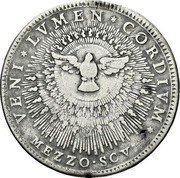 Italy 1/2 Scudo Pius VI 1774 MDCCLXXIV KM# 1209 VENI LVMEN CORDIVM MEZZO SCV coin reverse Italy 1/2 Scudo Pius VI 1774 MDCCLXXIV KM# 1209 VENI LVMEN CORDIVM MEZZO SCV coin reverse