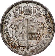 Italy 10 Baiocchi Gregorio XVI 1843 B XIII KM# 1325 GREGOR XVI PON M AN XIII coin obverse Italy 10 Baiocchi Gregorio XVI 1843 B XIII KM# 1325 GREGOR XVI PON M AN XIII coin obverse