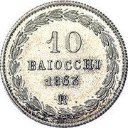 Italy 10 Baiocchi Pio IX 1863 R XVIII KM# 1342b 10 BAIOCCHI 1863 R coin reverse Italy 10 Baiocchi Pio IX 1863 R XVIII KM# 1342b 10 BAIOCCHI 1863 R coin reverse