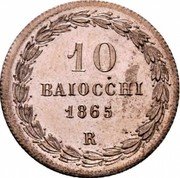 Italy 10 Baiocchi Pio IX 1865 R XX KM# 1342c 10 BAIOCCHI 1865 R coin reverse Italy 10 Baiocchi Pio IX 1865 R XX KM# 1342c 10 BAIOCCHI 1865 R coin reverse