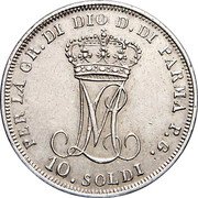 Italy 10 Soldi Maria Luigia 1815 C# 27 PER LA GR DI DIO D DI PARMA P G ML 10 SOLDI coin reverse Italy 10 Soldi Maria Luigia 1815 C# 27 PER LA GR DI DIO D DI PARMA P G ML 10 SOLDI coin reverse