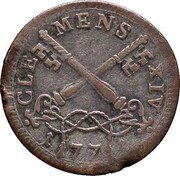 Italy 2 Baiocchi (Muraiola) Clement XIV 1771 KM# 1205 CLE MENS XIV 1 77 1 coin obverse Italy 2 Baiocchi (Muraiola) Clement XIV 1771 KM# 1205 CLE MENS XIV 1 77 1 coin obverse