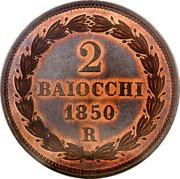 Italy 2 Baiocchi (Muraiola) Pius IX 1850 R IV KM# 1344 2 BAIOCCHI 1850 coin reverse Italy 2 Baiocchi (Muraiola) Pius IX 1850 R IV KM# 1344 2 BAIOCCHI 1850 coin reverse
