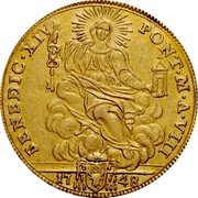 Italy 2 Zecchino Benedict XIV 1748 VIII KM# 956 BENEDIC XIV PONT M A VIII 1748 coin obverse Italy 2 Zecchino Benedict XIV 1748 VIII KM# 956 BENEDIC XIV PONT M A VIII 1748 coin obverse