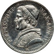 Italy 20 Baiocchi Pio IX 1850 R IV KM# 1337 PIVS IX PONT MAX ANN IV coin obverse Italy 20 Baiocchi Pio IX 1850 R IV KM# 1337 PIVS IX PONT MAX ANN IV coin obverse
