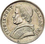 Italy 20 Baiocchi Pius IX 1858 B XIIB KM# 1337a PIVS IX PONT MAX AN XII coin obverse Italy 20 Baiocchi Pius IX 1858 B XIIB KM# 1337a PIVS IX PONT MAX AN XII coin obverse