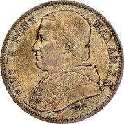 Italy 20 Baiocchi Pio IX 1865 R XX KM# 1360a PIVS IX PONT. MAX.AN.XX VOIGT coin obverse Italy 20 Baiocchi Pio IX 1865 R XX KM# 1360a PIVS IX PONT. MAX.AN.XX VOIGT coin obverse