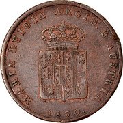 Italy 3 Centesimi Maria Luigia 1830 C# 24 MARIA LUIGIA ARCID D' AUSTRIA 1830 coin obverse Italy 3 Centesimi Maria Luigia 1830 C# 24 MARIA LUIGIA ARCID D' AUSTRIA 1830 coin obverse