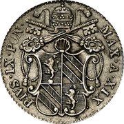 Italy 5 Baiocchi Pio IX 1864 R XIX KM# 1341b PIUS IX PON MAX A XIX coin obverse Italy 5 Baiocchi Pio IX 1864 R XIX KM# 1341b PIUS IX PON MAX A XIX coin obverse