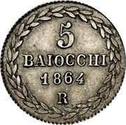 Italy 5 Baiocchi Pio IX 1864 R XIX KM# 1341b 5 BAIOCCHI 1864 R coin reverse Italy 5 Baiocchi Pio IX 1864 R XIX KM# 1341b 5 BAIOCCHI 1864 R coin reverse