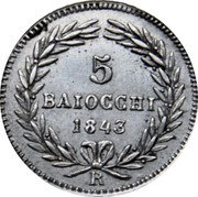 Italy 5 Baiocchi Gregory XVI 1843 R XIII KM# 1321 5 BAIOCCHI 1843 R coin reverse Italy 5 Baiocchi Gregory XVI 1843 R XIII KM# 1321 5 BAIOCCHI 1843 R coin reverse
