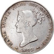 Italy 5 Lire Maria Luigia 1832 C# 30 MARIA LUIGIA PRINC IMP ARCID D'AUSTRIA 1815 coin obverse Italy 5 Lire Maria Luigia 1832 C# 30 MARIA LUIGIA PRINC IMP ARCID D'AUSTRIA 1815 coin obverse