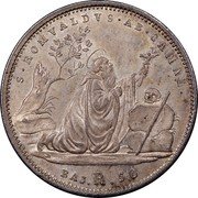 Italy 50 Baiocchi Gregory XVI St. Romualdo 1834 R IV KM# 1316 S:ROMVALDVS.AB.CAMAL BAJ.R.50 coin reverse Italy 50 Baiocchi Gregory XVI St. Romualdo 1834 R IV KM# 1316 S:ROMVALDVS.AB.CAMAL BAJ.R.50 coin reverse