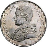 Italy 50 Baiocchi Gregorio XVI 1846 R XVI KM# 1323 GREGORIVS XVI PON MAX A XVI N C R. coin obverse Italy 50 Baiocchi Gregorio XVI 1846 R XVI KM# 1323 GREGORIVS XVI PON MAX A XVI N C R. coin obverse