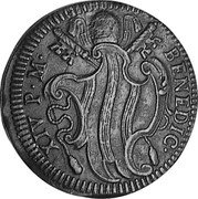 Italy Baiocco Benedict XIV 1743 KM# 1156 BENEDIC XIV P M coin obverse Italy Baiocco Benedict XIV 1743 KM# 1156 BENEDIC XIV P M coin obverse