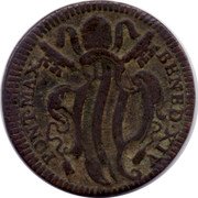 Italy Baiocco Benedict XIV 1744 KM# 1155.1 BENED XIV PONT MAX coin obverse Italy Baiocco Benedict XIV 1744 KM# 1155.1 BENED XIV PONT MAX coin obverse