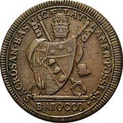 Italy Baiocco Pius VII (1801) R MDCCCI KM# 1263 SACROSAN BASIL CÆ LATERANEN POSSESS BAIOCCO coin obverse Italy Baiocco Pius VII (1801) R MDCCCI KM# 1263 SACROSAN BASIL CÆ LATERANEN POSSESS BAIOCCO coin obverse