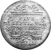 Italy Baiocco Pius VII (1801) R MDCCCI KM# 1266 PIVS SEPTIMVS PONTI REX MAXIMVS MDCCCI coin reverse Italy Baiocco Pius VII (1801) R MDCCCI KM# 1266 PIVS SEPTIMVS PONTI REX MAXIMVS MDCCCI coin reverse