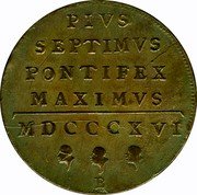Italy Baiocco Pius VII With mintmark 1816 B MDCCCXVI (1816)-XVI KM# 1279 PIVS SEPTIMUS PONTIFEX MAXIMVS MDCCCXVI coin reverse Italy Baiocco Pius VII With mintmark 1816 B MDCCCXVI (1816)-XVI KM# 1279 PIVS SEPTIMUS PONTIFEX MAXIMVS MDCCCXVI coin reverse