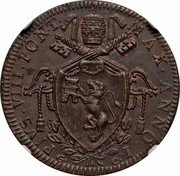 Italy Baiocco Pius VIII 1829 R I KM# 1301 PIVS VIII PONT MAX ANNO I G C R coin obverse Italy Baiocco Pius VIII 1829 R I KM# 1301 PIVS VIII PONT MAX ANNO I G C R coin obverse