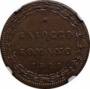 Italy Baiocco Pius VIII 1829 R I KM# 1301 BAIOCCO ROMANO 1829 coin reverse Italy Baiocco Pius VIII 1829 R I KM# 1301 BAIOCCO ROMANO 1829 coin reverse