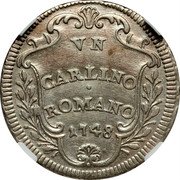 Italy Carlino Benedict XIV 1748 VIII KM# 1165 VN CARLINO ROMANO 1748 coin reverse Italy Carlino Benedict XIV 1748 VIII KM# 1165 VN CARLINO ROMANO 1748 coin reverse