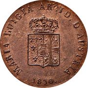 Italy Centesimo Maria Luigia 1830 C# 23 MARIA LUIGIA ARCID D’AUSTRIA 1830 coin obverse Italy Centesimo Maria Luigia 1830 C# 23 MARIA LUIGIA ARCID D’AUSTRIA 1830 coin obverse