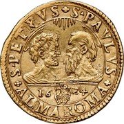 Italy Doppia Scudo D'oro Urban VIII 1624 I KM# 127 S PETRVS S PAVLVS ALMA ROMA 16 24 coin reverse Italy Doppia Scudo D'oro Urban VIII 1624 I KM# 127 S PETRVS S PAVLVS ALMA ROMA 16 24 coin reverse