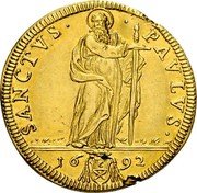 Italy Doppia Scudo D'oro Innocent XII 1692 KM# 562 SANCTVS PAVLVS 16 92 coin reverse