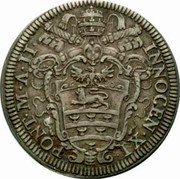 Italy Giulio Innocent XI 1677 II KM# 396 INNOCEN XI PONT M A II coin reverse Italy Giulio Innocent XI 1677 II KM# 396 INNOCEN XI PONT M A II coin reverse