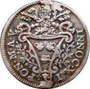 Italy Giulio Innocent XII 1695 V KM# 587 INNOC XII PON M A V coin obverse Italy Giulio Innocent XII 1695 V KM# 587 INNOC XII PON M A V coin obverse