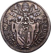 Italy Giulio Benedict XIII 1728 1728-V KM# 818 BENED XIII PONT M A V coin obverse Italy Giulio Benedict XIII 1728 1728-V KM# 818 BENED XIII PONT M A V coin obverse