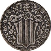 Italy Grosso Benedict XIV 1749 IX KM# 955 BENED XIV PON M A IX coin obverse Italy Grosso Benedict XIV 1749 IX KM# 955 BENED XIV PON M A IX coin obverse