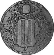 Italy Mezzo Baiocco Benedict XIV 1741 I KM# 1157 BEN XIV P M A I coin obverse Italy Mezzo Baiocco Benedict XIV 1741 I KM# 1157 BEN XIV P M A I coin obverse