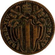 Italy Mezzo Baiocco Benedict XIV 1755 XV KM# 1153 BENEDICT XIV P M A XV coin obverse Italy Mezzo Baiocco Benedict XIV 1755 XV KM# 1153 BENEDICT XIV P M A XV coin obverse