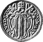 Italy Mezzo Baiocco Benedict XIV 1755 XV KM# 1181 BENED XIV PON M A XV coin obverse Italy Mezzo Baiocco Benedict XIV 1755 XV KM# 1181 BENED XIV PON M A XV coin obverse