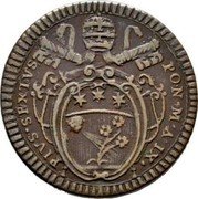 Italy Mezzo Baiocco Pius VI 1783 IX KM# 1224 PIVS SBXTVS PON M A X coin obverse