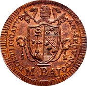 Italy Mezzo Baiocco Pius VII 1802 R MDCCCII (1802)-II KM# 1265 PONTIFICATVS AN SECVNDO M BAI coin obverse Italy Mezzo Baiocco Pius VII 1802 R MDCCCII (1802)-II KM# 1265 PONTIFICATVS AN SECVNDO M BAI coin obverse